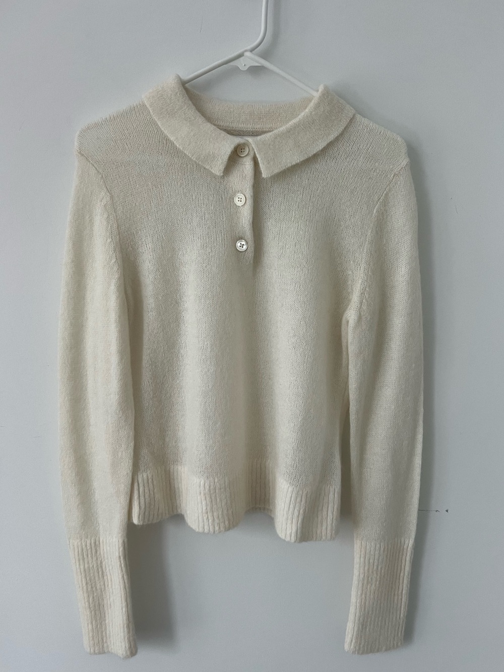 Women's Cream Button-Collar Knit Sweater